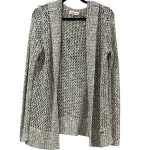 Hollister Crochet Open Knit Hooded Cardigan Boho Festival Gray Womens Size Small